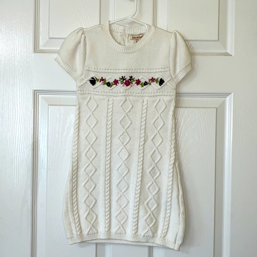 Knit Floral Embroidered Floral Sweater Dress